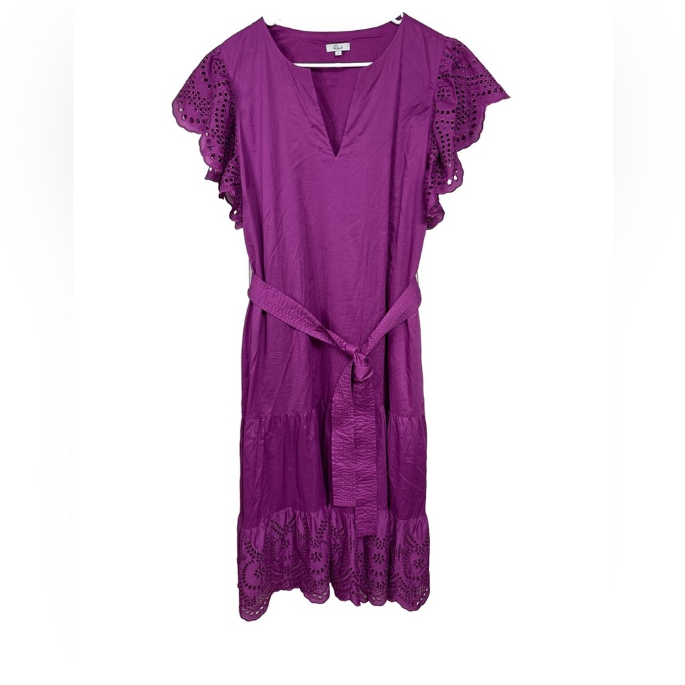 Rails Purple Eyelet Flutter Sleeve Midi Dress